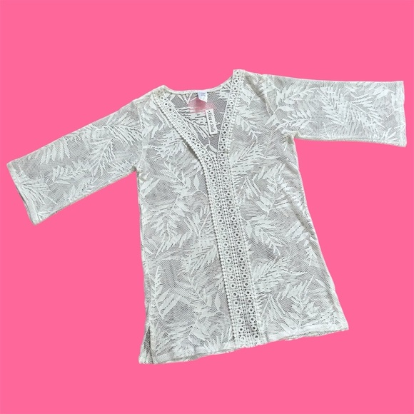 🎁 A&S White Lace Patterned Swim Cover-up Pullover 3/4 Bell Sleeves Size M NWT - Picture 1 of 7
